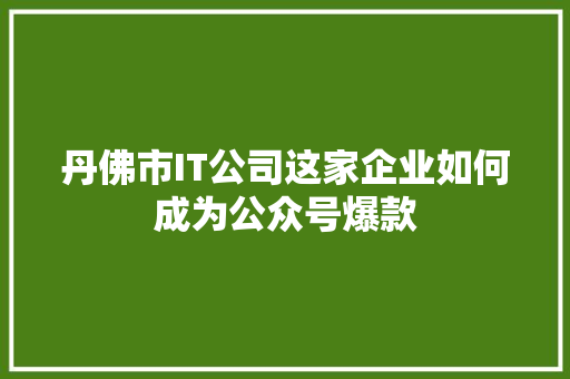 丹佛市IT公司这家企业如何成为公众号爆款 百度SEO