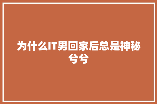 为什么IT男回家后总是神秘兮兮 神马SEO