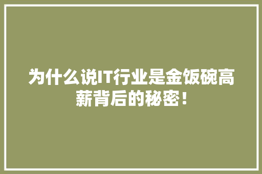为什么说IT行业是金饭碗高薪背后的秘密！
