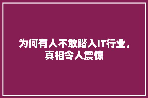 为何有人不敢踏入IT行业，真相令人震惊 搜狗SEO