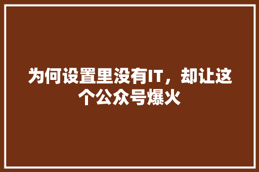 为何设置里没有IT，却让这个公众号爆火 神马SEO