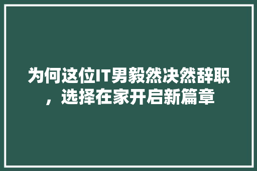为何这位IT男毅然决然辞职，选择在家开启新篇章 神马SEO