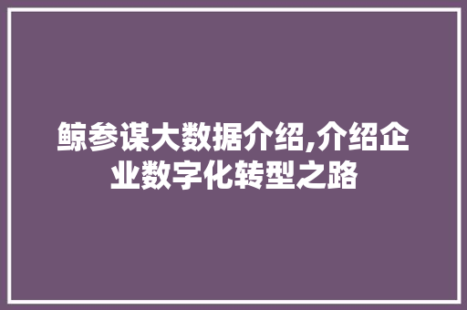鲸参谋大数据介绍,介绍企业数字化转型之路 GoogleSEO