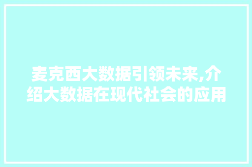 麦克西大数据引领未来,介绍大数据在现代社会的应用与价值 神马SEO