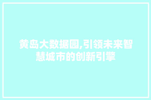 黄岛大数据园,引领未来智慧城市的创新引擎 GoogleSEO