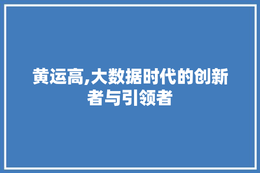 黄运高,大数据时代的创新者与引领者 搜狗SEO