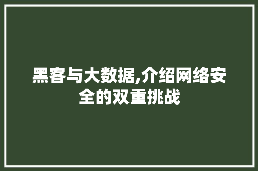 黑客与大数据,介绍网络安全的双重挑战