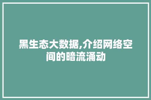 黑生态大数据,介绍网络空间的暗流涌动 百度SEO