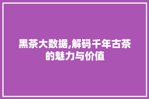 黑茶大数据,解码千年古茶的魅力与价值 必应SEO