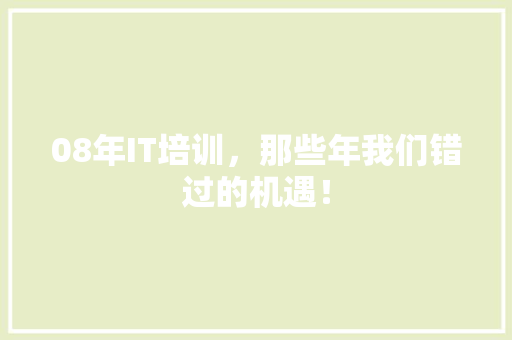 08年IT培训，那些年我们错过的机遇！ 神马SEO