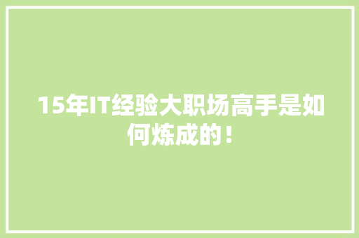 15年IT经验大职场高手是如何炼成的！ 必应SEO
