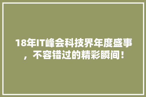 18年IT峰会科技界年度盛事，不容错过的精彩瞬间！ GoogleSEO