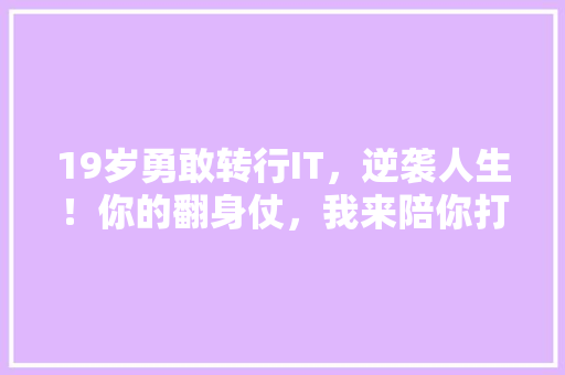 19岁勇敢转行IT，逆袭人生！你的翻身仗，我来陪你打！ 百度SEO