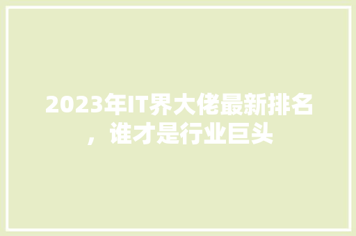 2023年IT界大佬最新排名，谁才是行业巨头 GoogleSEO