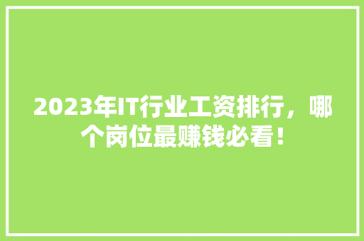 2023年IT行业工资排行，哪个岗位最赚钱必看！ GoogleSEO