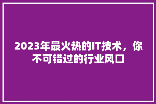 2023年最火热的IT技术，你不可错过的行业风口 GoogleSEO