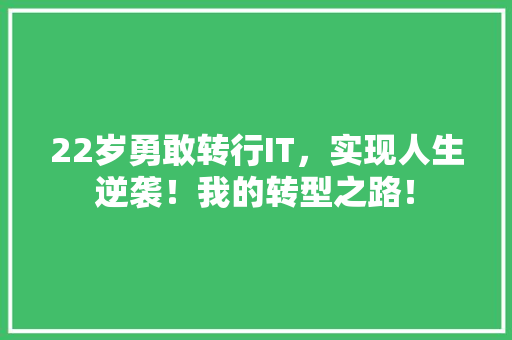 22岁勇敢转行IT，实现人生逆袭！我的转型之路！