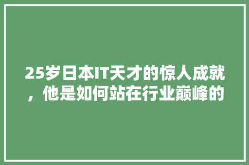 25岁日本IT天才的惊人成就，他是如何站在行业巅峰的 百度SEO