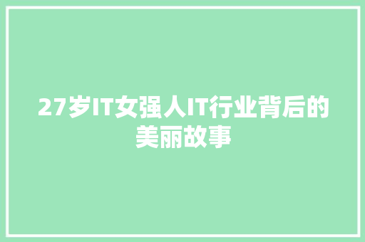 27岁IT女强人IT行业背后的美丽故事 GoogleSEO