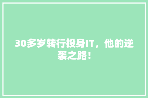30多岁转行投身IT，他的逆袭之路！ GoogleSEO
