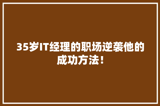 35岁IT经理的职场逆袭他的成功方法！ 神马SEO