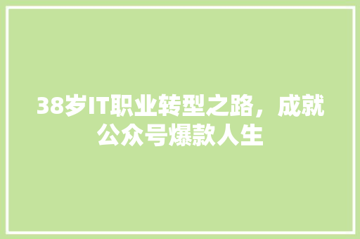 38岁IT职业转型之路，成就公众号爆款人生 搜狗SEO