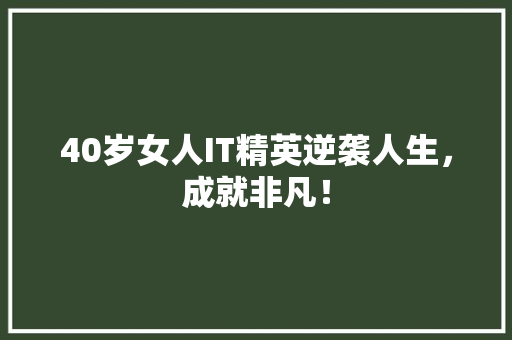40岁女人IT精英逆袭人生，成就非凡！ GoogleSEO