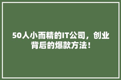 50人小而精的IT公司，创业背后的爆款方法！ 搜狗SEO