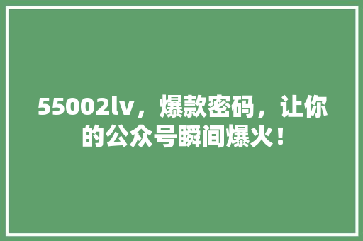 55002lv，爆款密码，让你的公众号瞬间爆火！ GoogleSEO