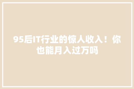 95后IT行业的惊人收入！你也能月入过万吗 GoogleSEO