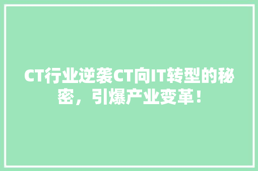 CT行业逆袭CT向IT转型的秘密，引爆产业变革！ GoogleSEO