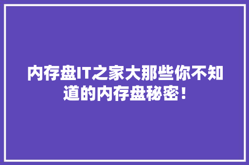 内存盘IT之家大那些你不知道的内存盘秘密！