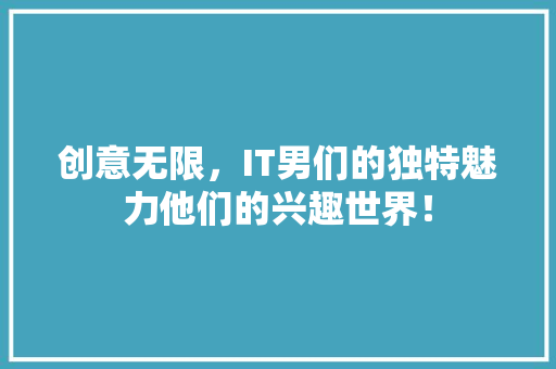 创意无限，IT男们的独特魅力他们的兴趣世界！ 必应SEO
