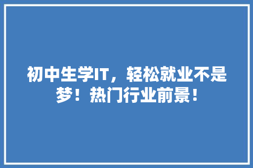 初中生学IT，轻松就业不是梦！热门行业前景！ 搜狗SEO