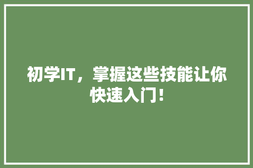 初学IT，掌握这些技能让你快速入门！ 搜狗SEO
