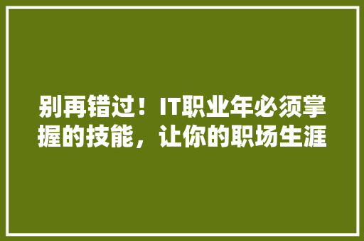 别再错过！IT职业年必须掌握的技能，让你的职场生涯起飞 百度SEO