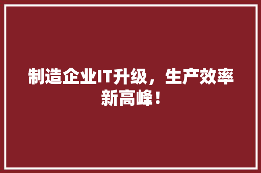 制造企业IT升级，生产效率新高峰！ 百度SEO