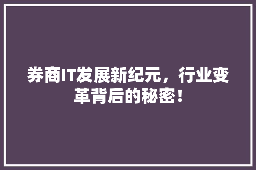 券商IT发展新纪元，行业变革背后的秘密！ 必应SEO