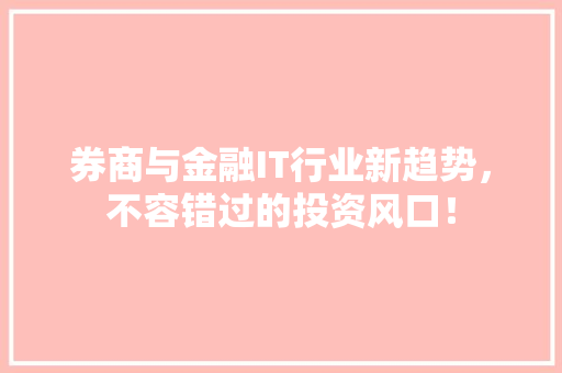 券商与金融IT行业新趋势，不容错过的投资风口！ 必应SEO