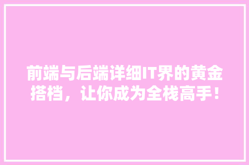 前端与后端详细IT界的黄金搭档，让你成为全栈高手！ GoogleSEO