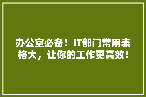 办公室必备！IT部门常用表格大，让你的工作更高效！ 必应SEO