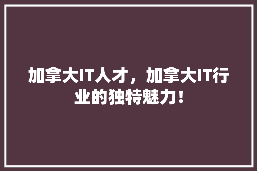 加拿大IT人才，加拿大IT行业的独特魅力！ 必应SEO