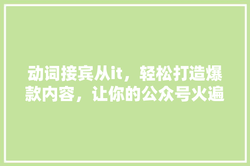 动词接宾从it，轻松打造爆款内容，让你的公众号火遍全网 GoogleSEO