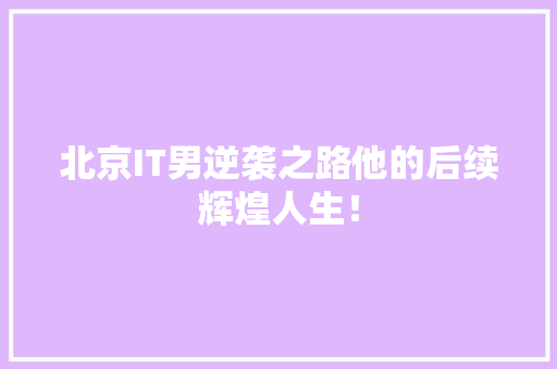 北京IT男逆袭之路他的后续辉煌人生！ 必应SEO