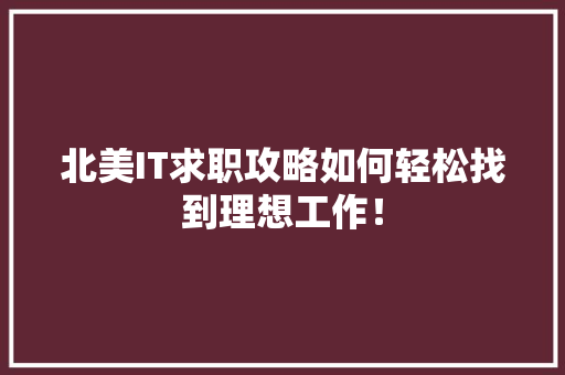 北美IT求职攻略如何轻松找到理想工作！ GoogleSEO