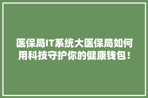 医保局IT系统大医保局如何用科技守护你的健康钱包！ 必应SEO