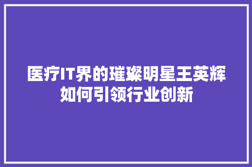 医疗IT界的璀璨明星王英辉如何引领行业创新 神马SEO