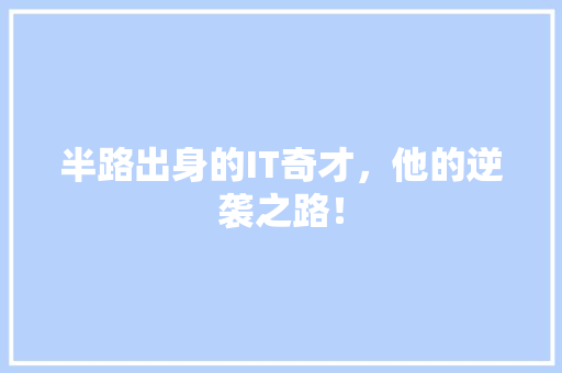 半路出身的IT奇才，他的逆袭之路！ 神马SEO