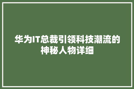华为IT总裁引领科技潮流的神秘人物详细 GoogleSEO