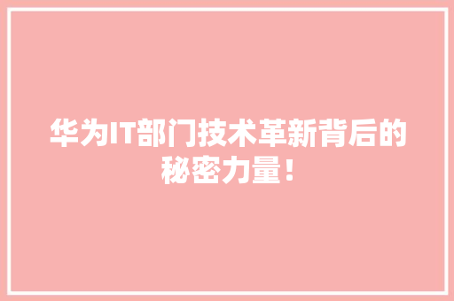 华为IT部门技术革新背后的秘密力量！ 神马SEO